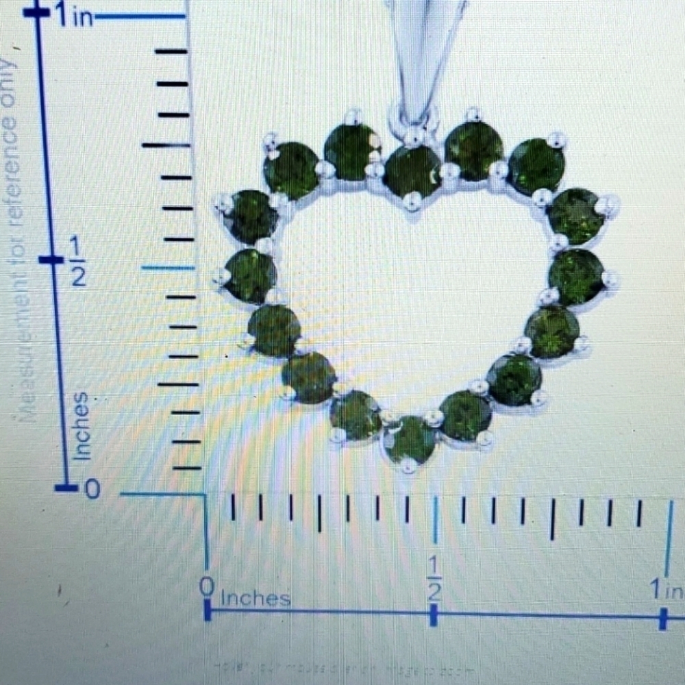 Chrome Diopside Heart Pendant Necklace Platinum Sterling Silver - Picture 8 of 8